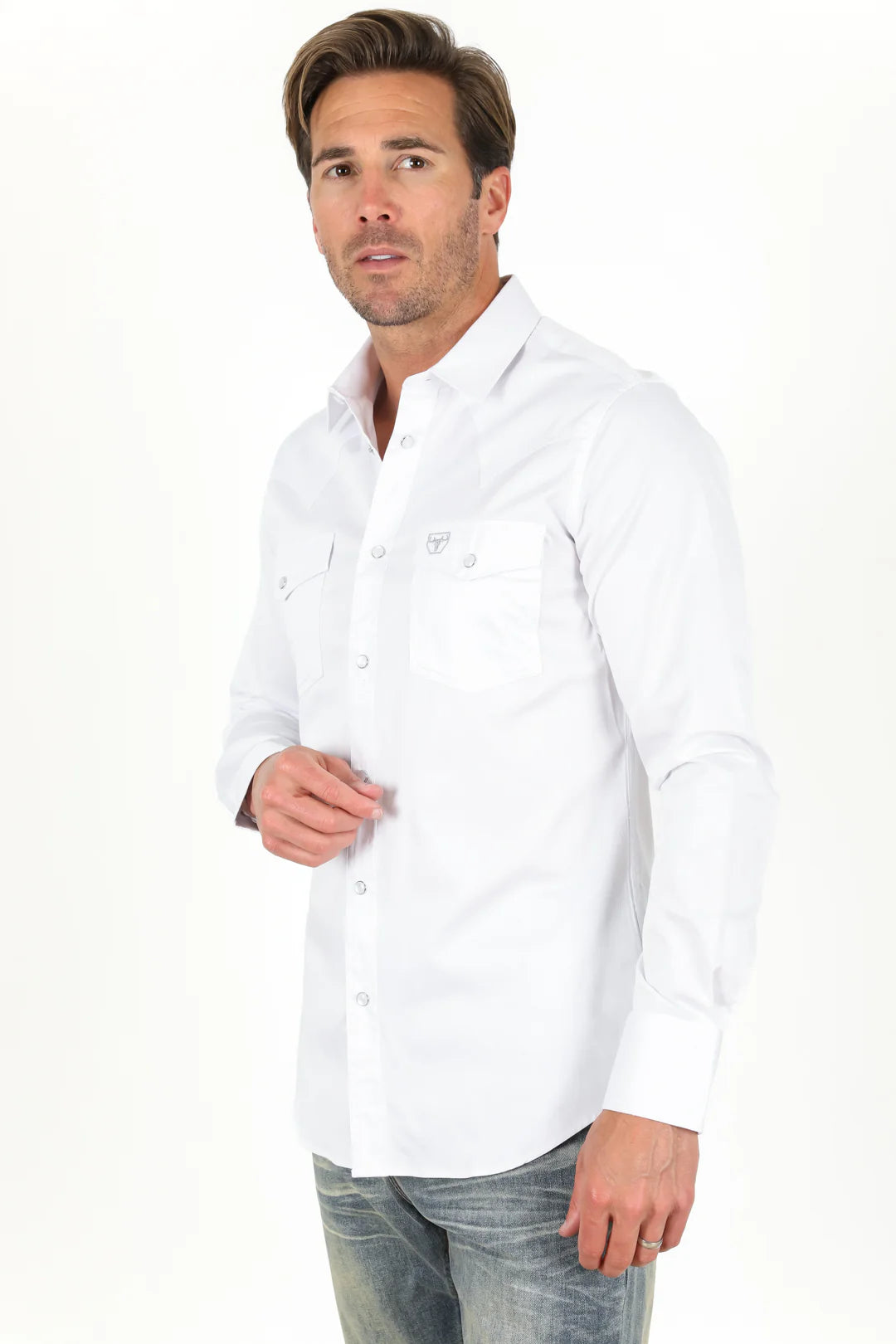 Platini Men’s Single Pocket Logo Modern Fit Stretch Shirt White CTL9259