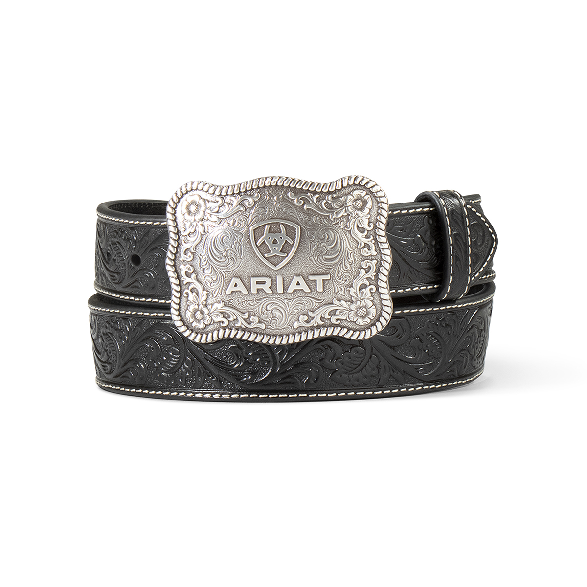 Ariat Embossed Plate Buckle Black Belt Men A1020401