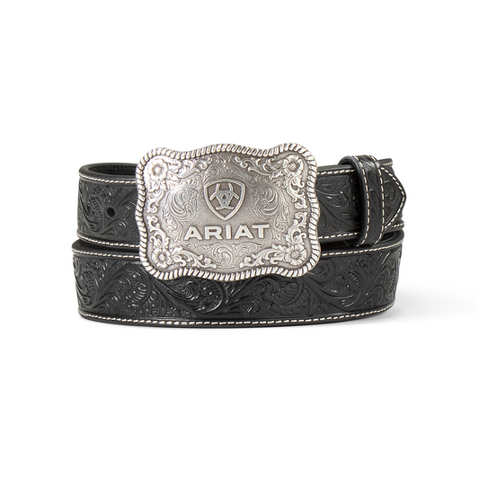 Ariat Embossed Plate Buckle Black Belt Men A1020401