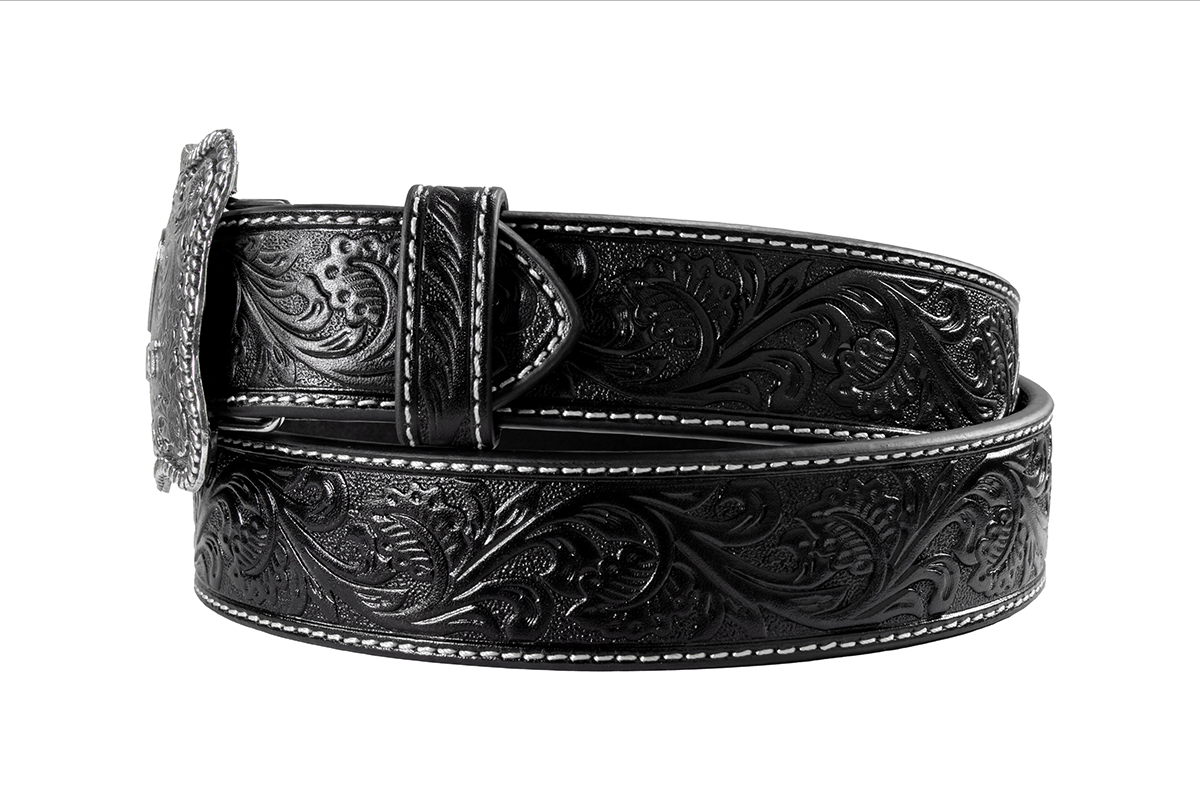 Ariat Embossed Plate Buckle Black Belt Men A1020401