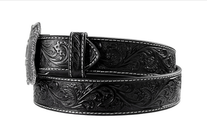 Ariat Embossed Plate Buckle Black Belt Men A1020401