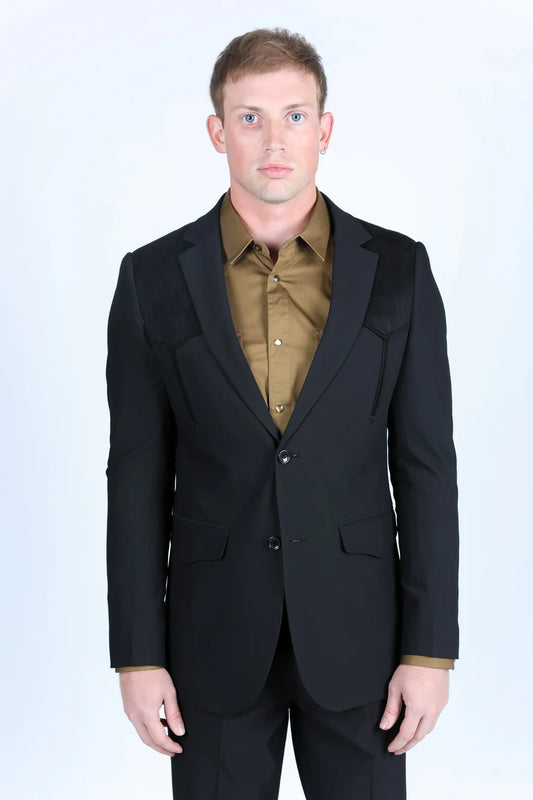 Platini Men’s Western Suit Sport Coat with Suede Yokes and Elbow Patches
