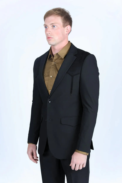 Platini Men’s Western Suit Sport Coat with Suede Yokes and Elbow Patches