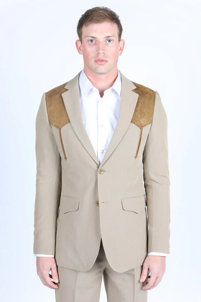 Platini Men’s Western Suit Sport Coat with Suede Yokes and Elbow Patches