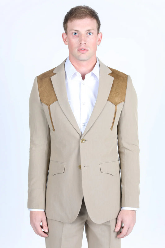 Platini Men’s Western Suit Sport Coat with Suede Yokes and Elbow Patches