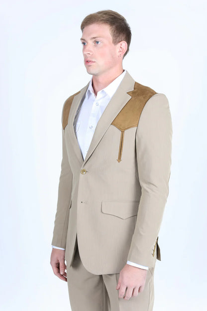 Platini Men’s Western Suit Sport Coat with Suede Yokes and Elbow Patches