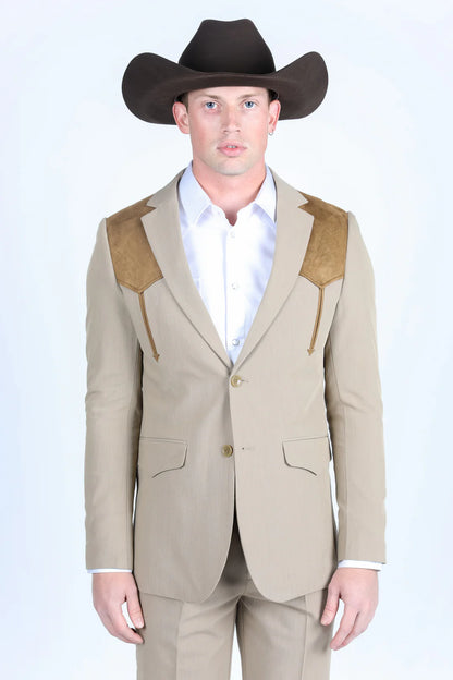 Platini Men’s Western Suit Sport Coat with Suede Yokes and Elbow Patches