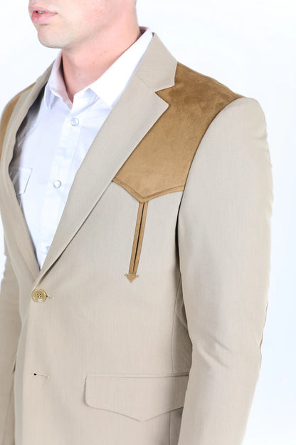 Platini Men’s Western Suit Sport Coat with Suede Yokes and Elbow Patches