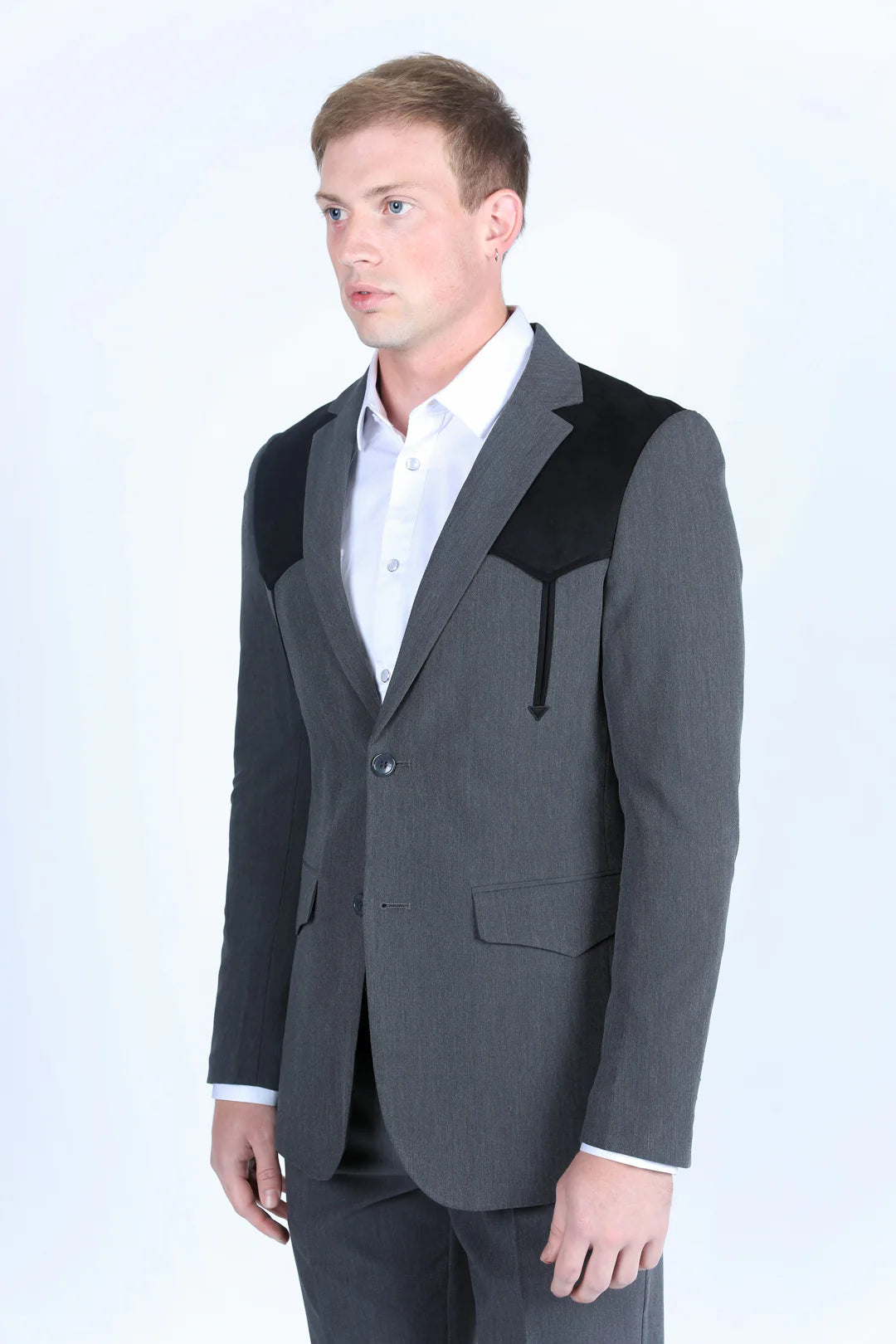 Platini Men's Western Suit Sport Coat with Suede Yokes and Elbow Patches Charcoal