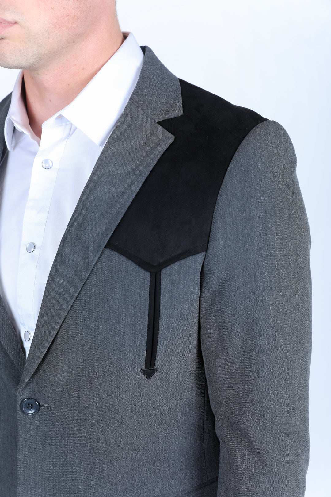 Platini Men's Western Suit Sport Coat with Suede Yokes and Elbow Patches Charcoal