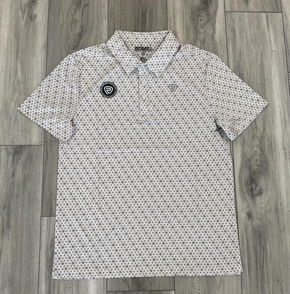 Rock&Roll Men’s Geo All Over Printed White Polo BM51T08332