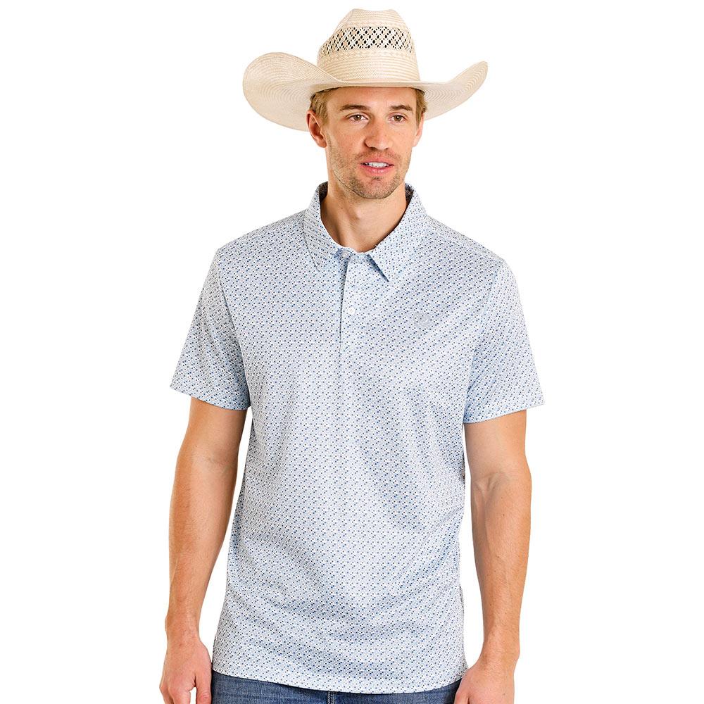 Rock & Roll Denim Men's Blue Geo Print Performance Polo BM51T08333