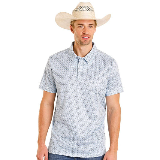 Rock & Roll Denim Men's Blue Geo Print Performance Polo BM51T08333