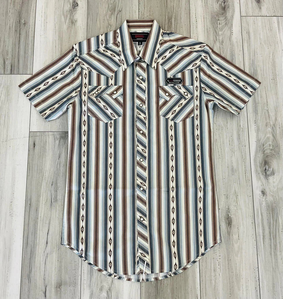 Rock & Roll Mens Serape Stripe Printed Dark Brown SS Shirt BMN3S08306