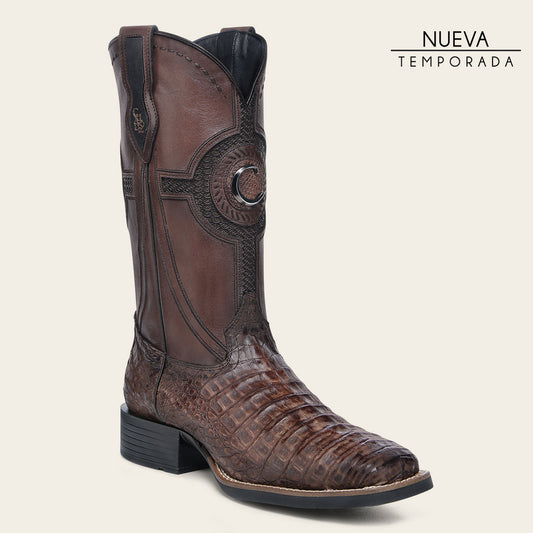 Cuadra Men’s Honey Caiman Studs & Embroidery Belly Cafe/Brown