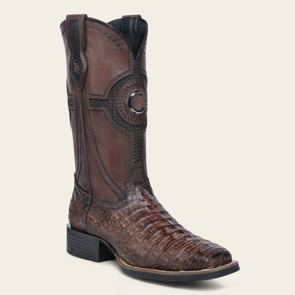 Cuadra Men’s Honey Caiman Studs & Embroidery Belly Cafe/Brown