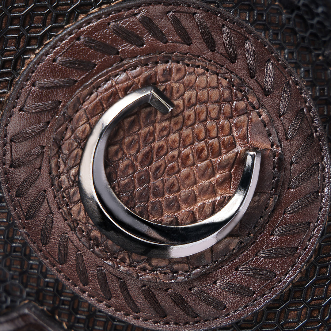 Cuadra Men’s Honey Caiman Studs & Embroidery Belly Cafe/Brown