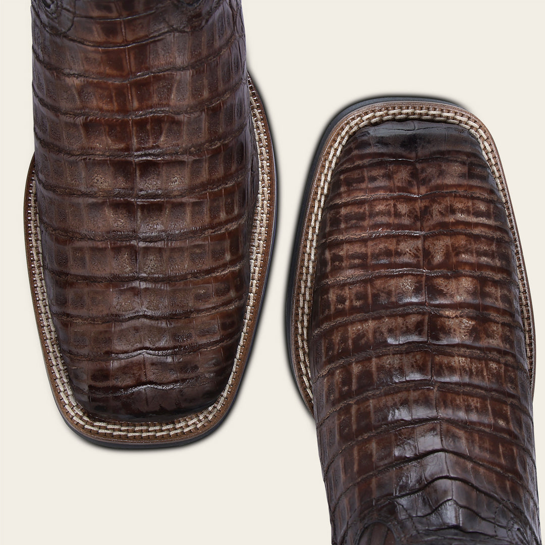 Cuadra Men’s Honey Caiman Studs & Embroidery Belly Cafe/Brown