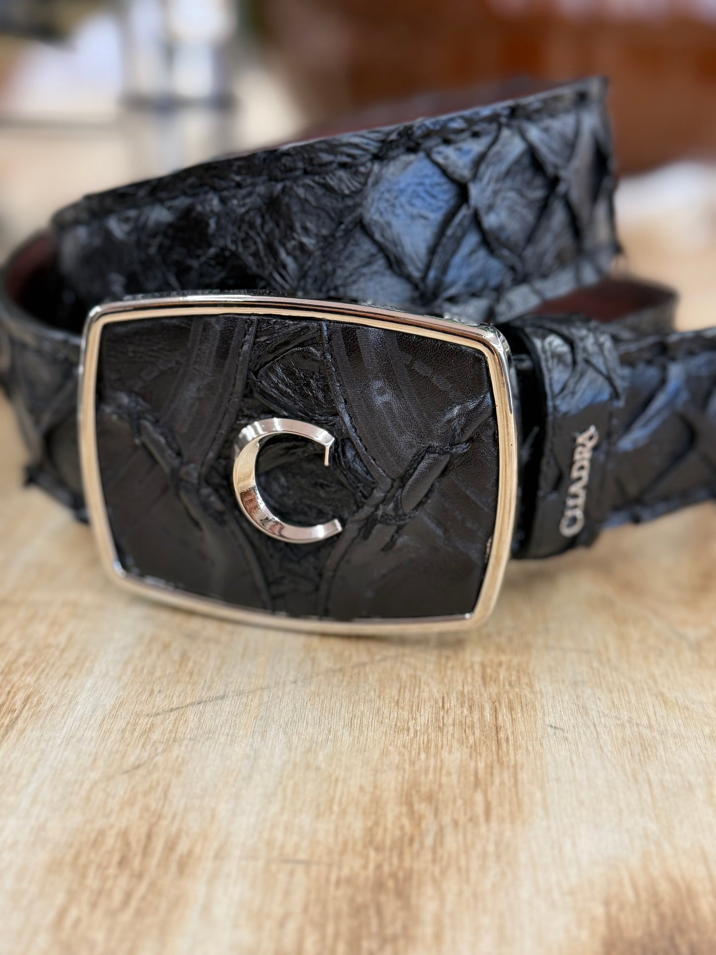 Cuadra Men’s Black Pirarucu Belt