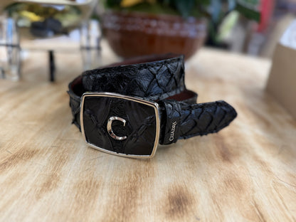 Cuadra Men’s Black Pirarucu Belt