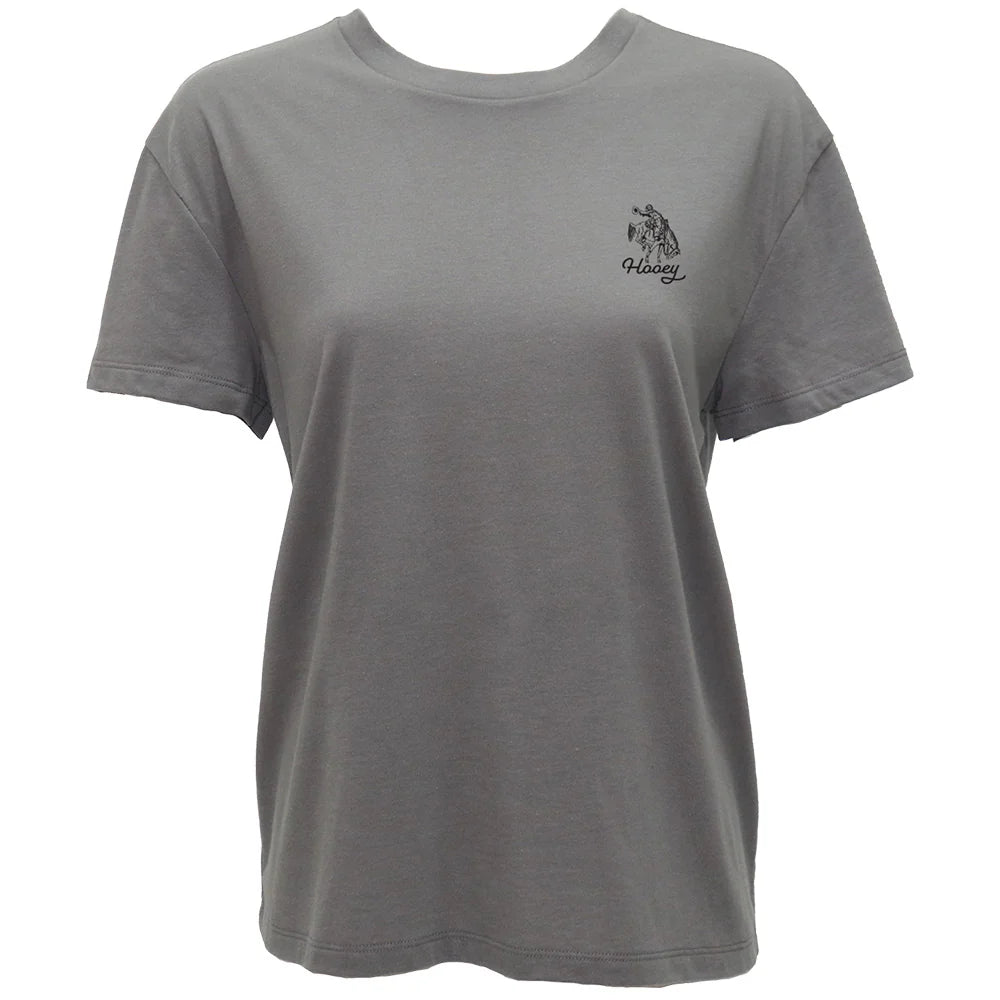 Hooey Ladies Lucky Rider Dark Grey W/Black & White Horseshoe T-Shirt HT1901DKGY