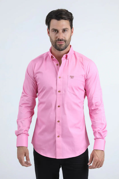 Platini Men’s Pocket Logo Modern Fit Stretch Hot Pink LS Shirt CTL11055