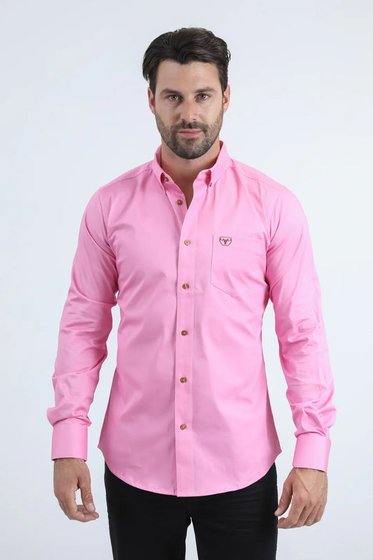 Platini Men’s Pocket Logo Modern Fit Stretch Hot Pink LS Shirt CTL11055