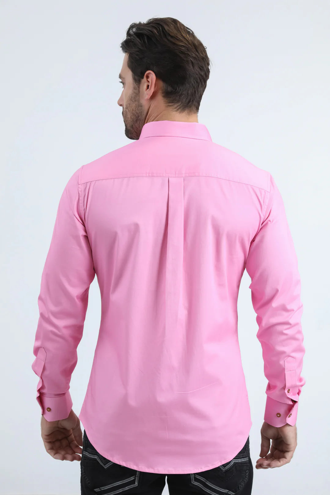 Platini Men’s Pocket Logo Modern Fit Stretch Hot Pink LS Shirt CTL11055