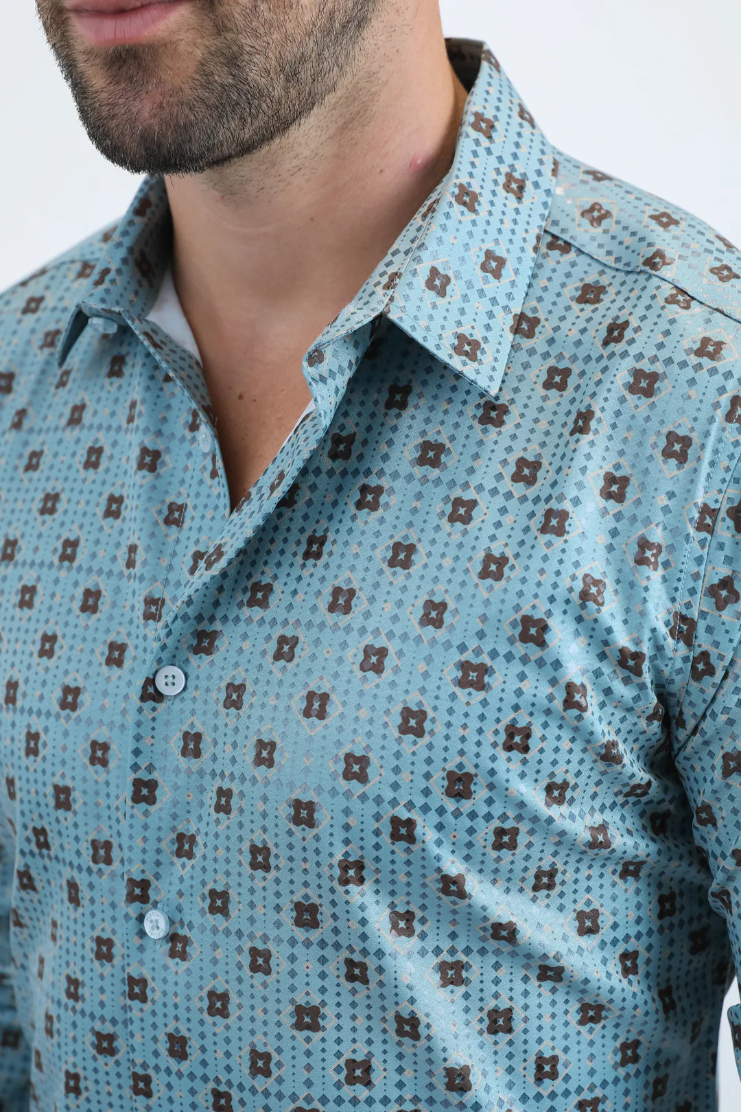 Platini Mens Modern Fit Stretch Foil Fashion Blue Shirt FPL10959