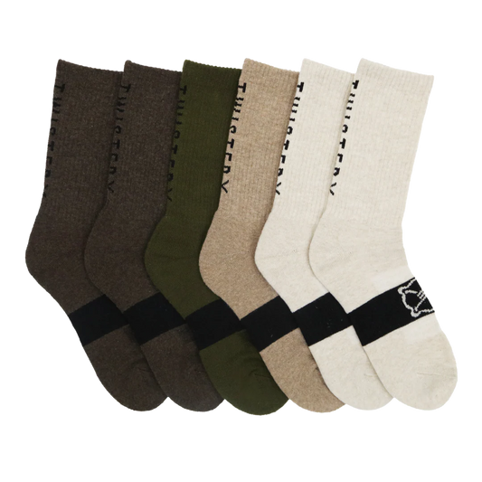 Twisted X Men's 6 Pack Everyday Brown HC Crew Socks TXMS538761C