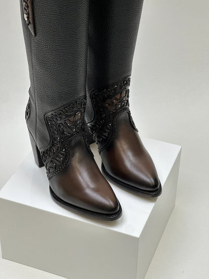 Cuadra Ladies Boot Chocolate Zipper Round Toe CC240