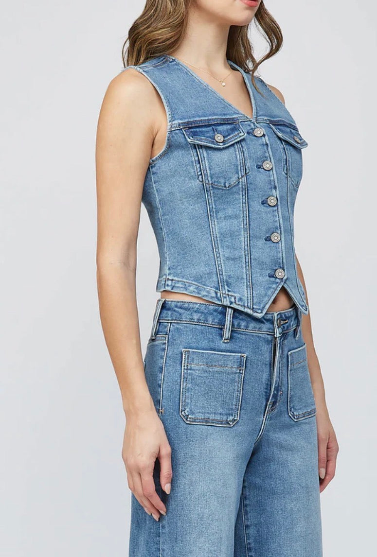 Hidden Medium Dark Fitted Demin Vest HD148V-MD