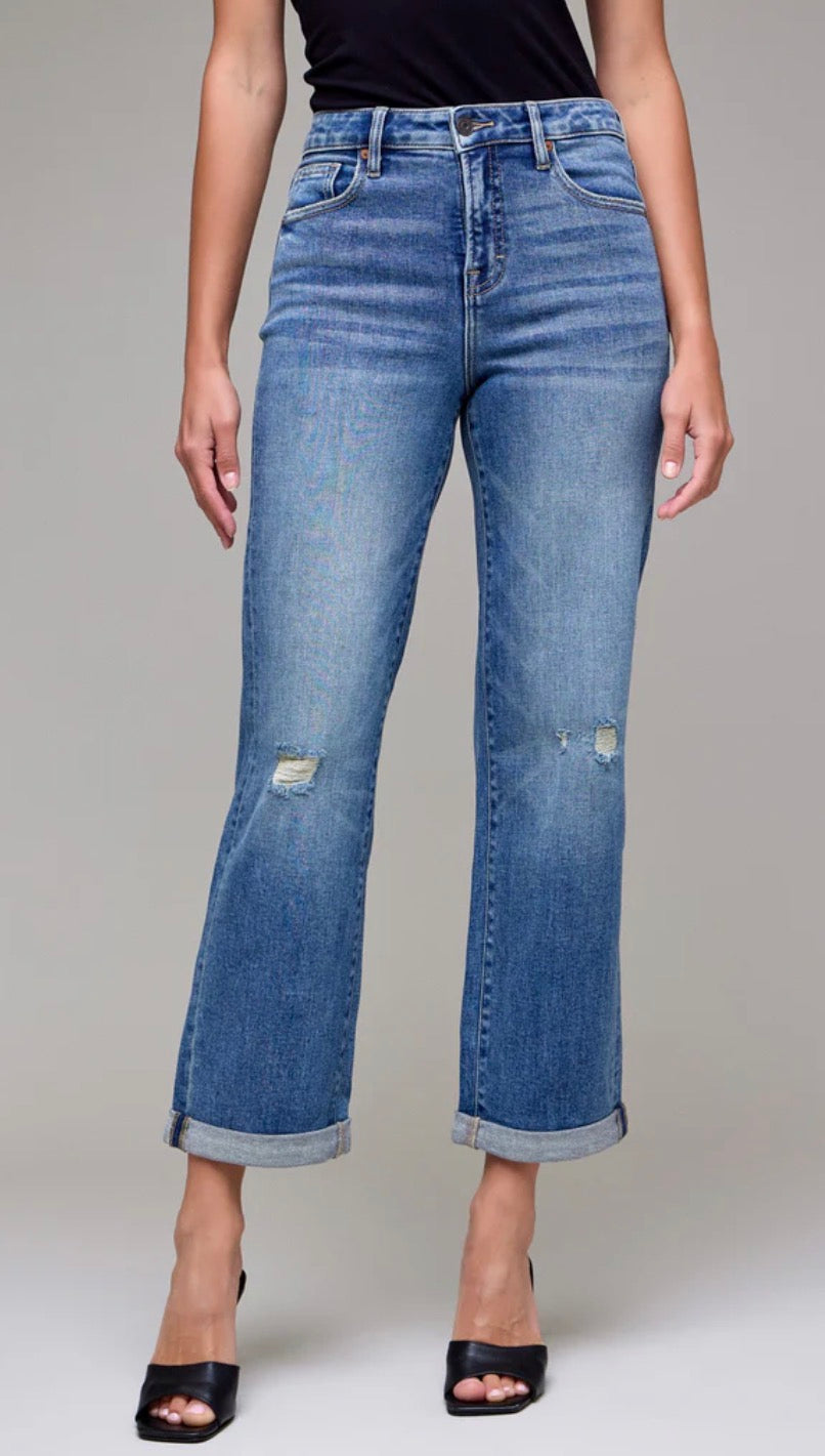 Hidden Dark Wash Double Cuffed High Rise Classic Straight HD1728WS-DK