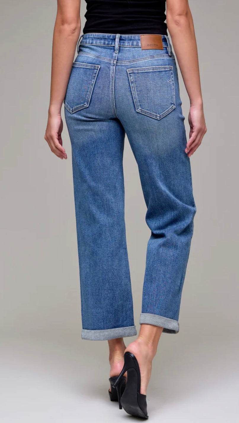 Hidden Dark Wash Double Cuffed High Rise Classic Straight HD1728WS-DK