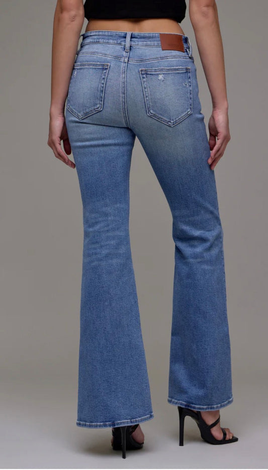 Hidden Happi Medium Light Grinded Stretch Mid Rise 33” Inseam Flare HD3307-ML
