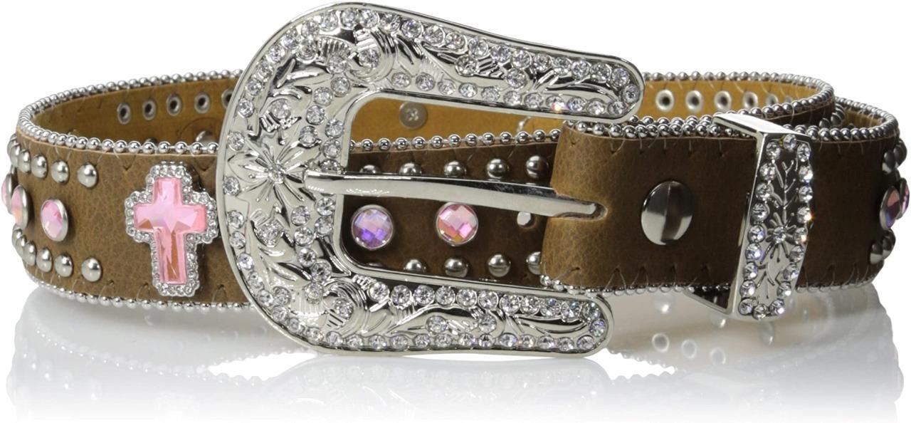 Nocona Girls' Rhinestone Studded Cross Leather Belt