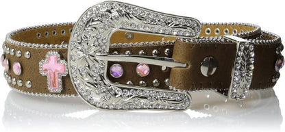 Nocona Girls' Rhinestone Studded Cross Leather Belt