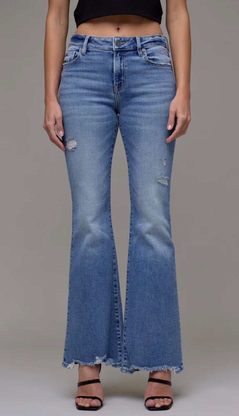 Hidden Happi Medium Light Grinded Stretch Mid Rise 33” Inseam Flare HD3307-ML