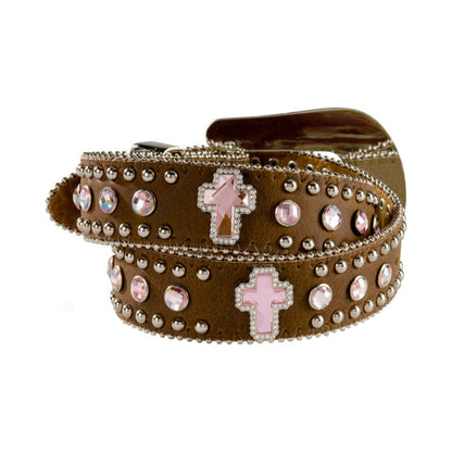 Nocona Girls' Rhinestone Studded Cross Leather Belt