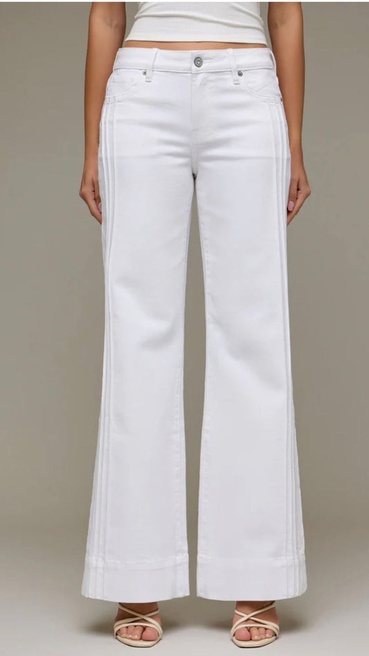 Hidden Happi White Denim Pintuck Mid Rise Comfort Flare HD3316CF-WHT