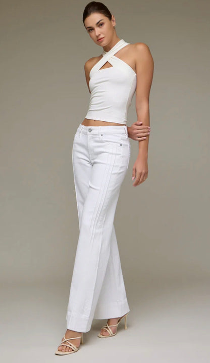 Hidden Happi White Denim Pintuck Mid Rise Comfort Flare HD3316CF-WHT