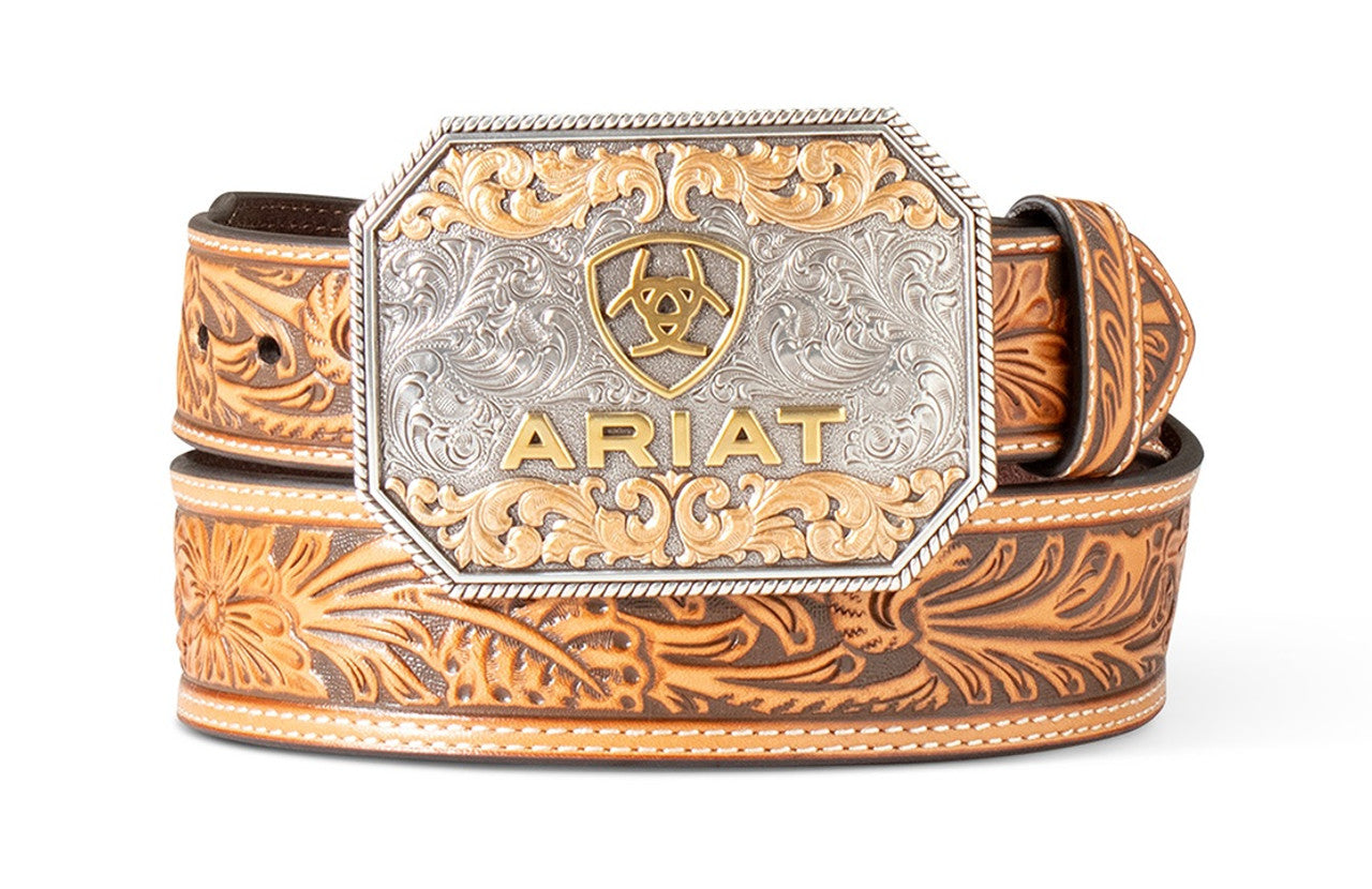 Ariat Men's Floral Embossed Tan Belt