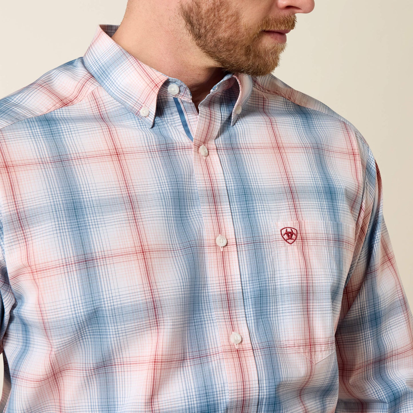 Ariat Men’s  Teddy White Plaid Print Long Sleeve Shirt 10071585