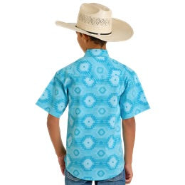 Rock&Roll Boys Aztec Print SS Snap Turquoise