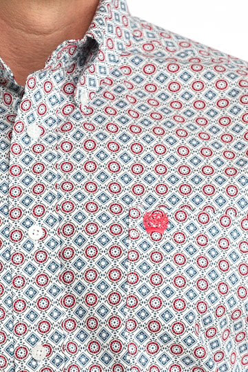 Cinch Men’s White Geo Print Stretch Long Sleeve Shirt MTW1106055