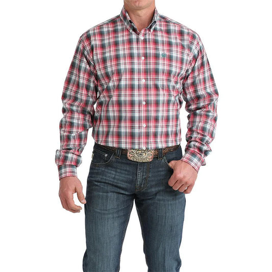Cinch Men's Red & Black Plaid Long Sleeve Shirt MTW1106047
