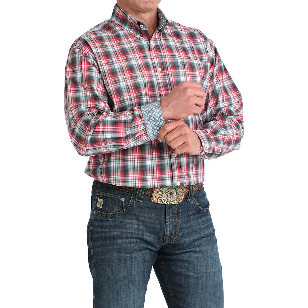 Cinch Men's Red & Black Plaid Long Sleeve Shirt MTW1106047