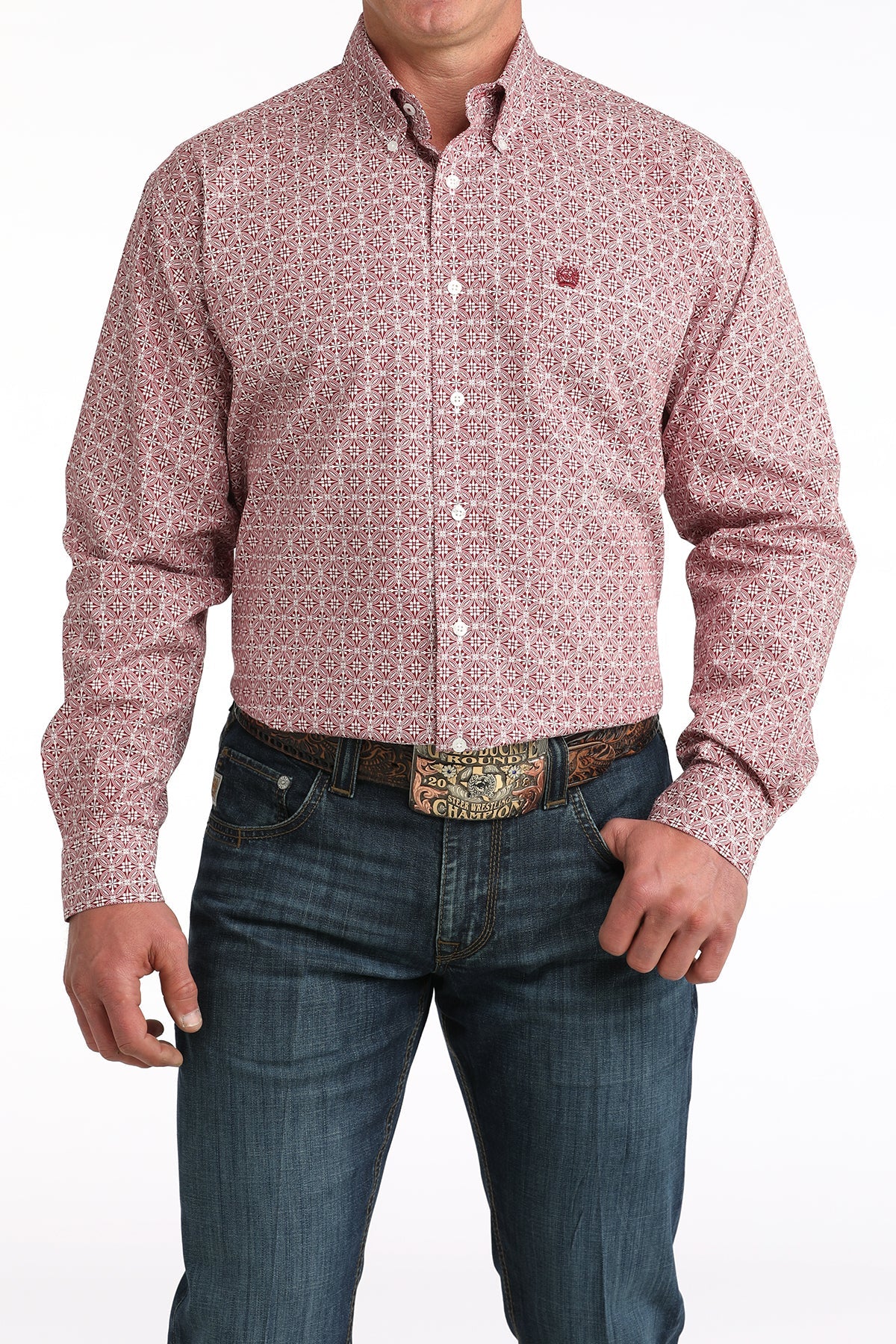 Cinch Men’s Red Printed Long Sleeve Shirt MTW1106052