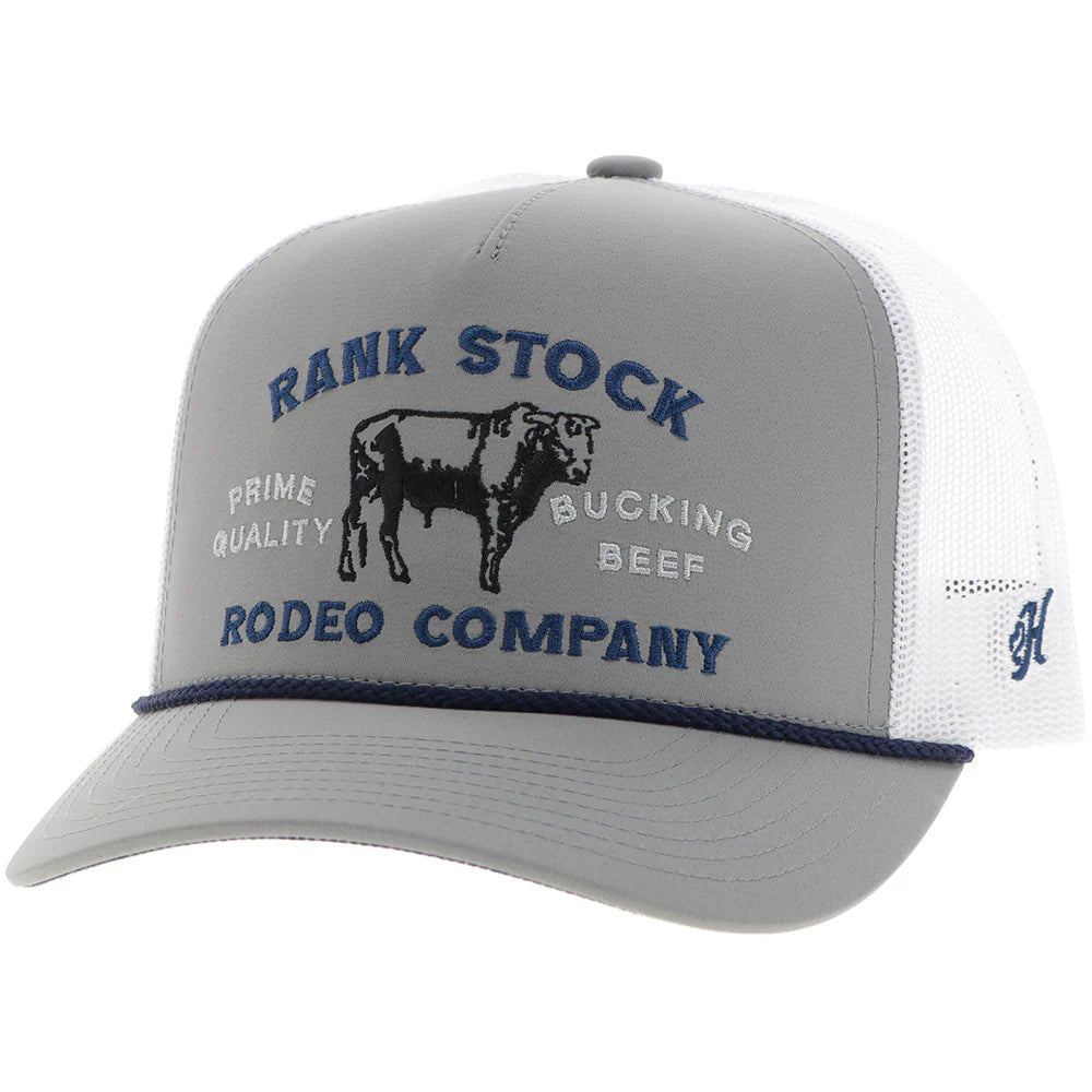 Hooey "RANK STOCK" Hat Grey/White W/ Blue & Black Stitching