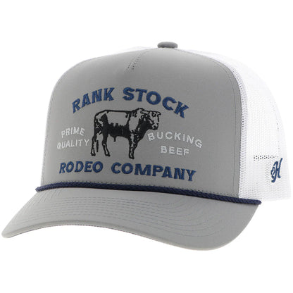 Hooey "RANK STOCK" Hat Grey/White W/ Blue & Black Stitching